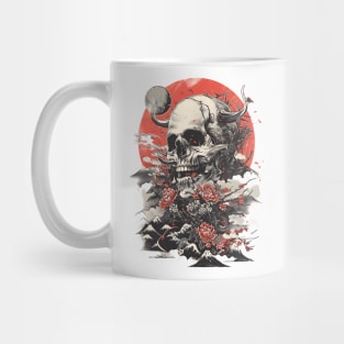 Asian-Inspired Skull & Floral Fusion, Mystical Mountain Blossoms, Transient Life Artwork Mug